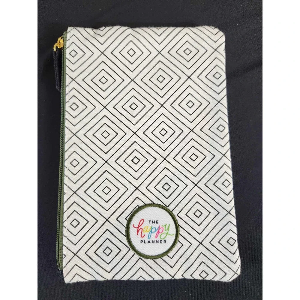 The Happy Planner Pencil Pouch Unisex OS White Black Geometric Diamond Canvas